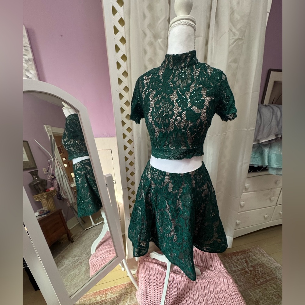 My Michelle Dark Green Lace Dress Set